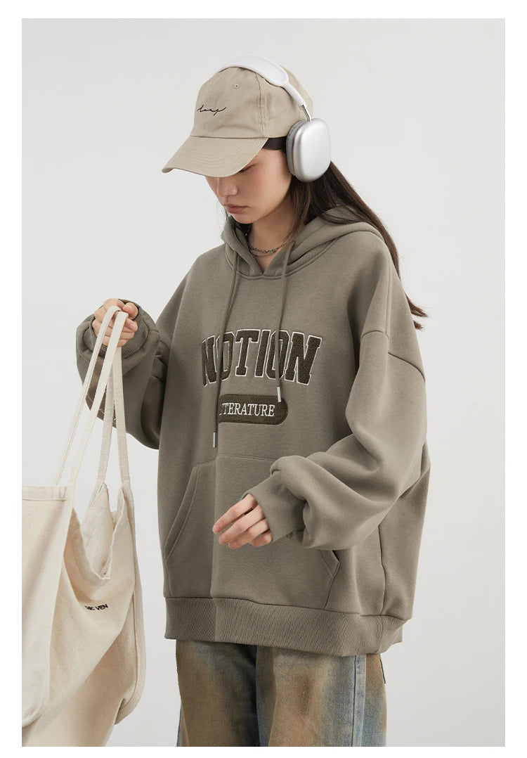 Chic VEN Women Sweatshirts Loose Casual Oversized Hooded Letter Patch Hoodie Female Fleece Woman Top