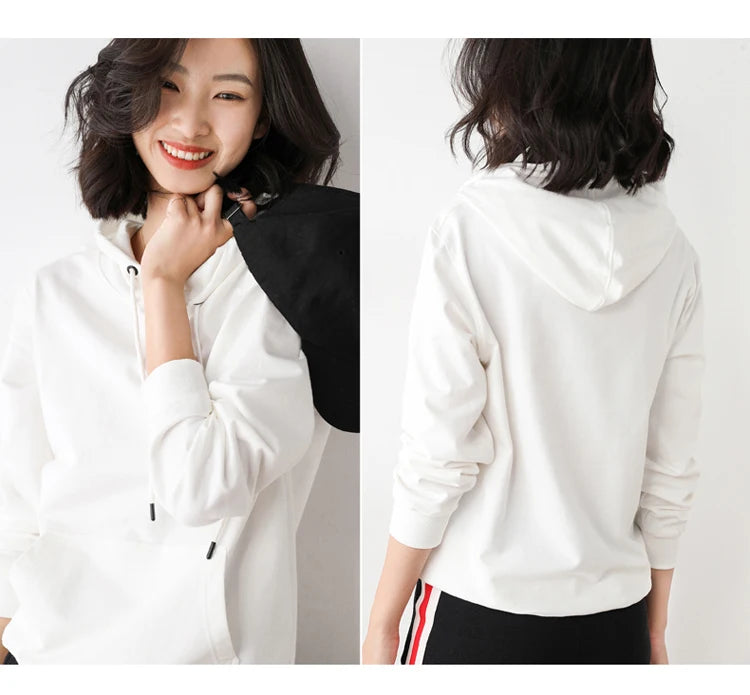 Dames Hoodies 100% Katoen Lente Herfst Losse Lange Mouwen Truien Effen