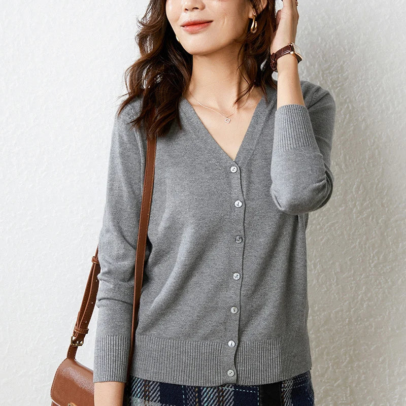 Enkelrijs V-hals Trui Cardigans Dames Basic Effen Kleur Lange Mouw