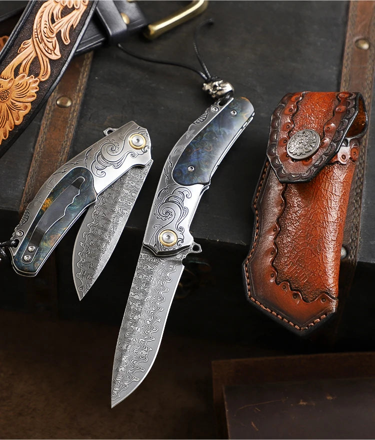 Handmade Damascus Steel Pocket Knife, Men s and Women s Folding Knife, Outdoor