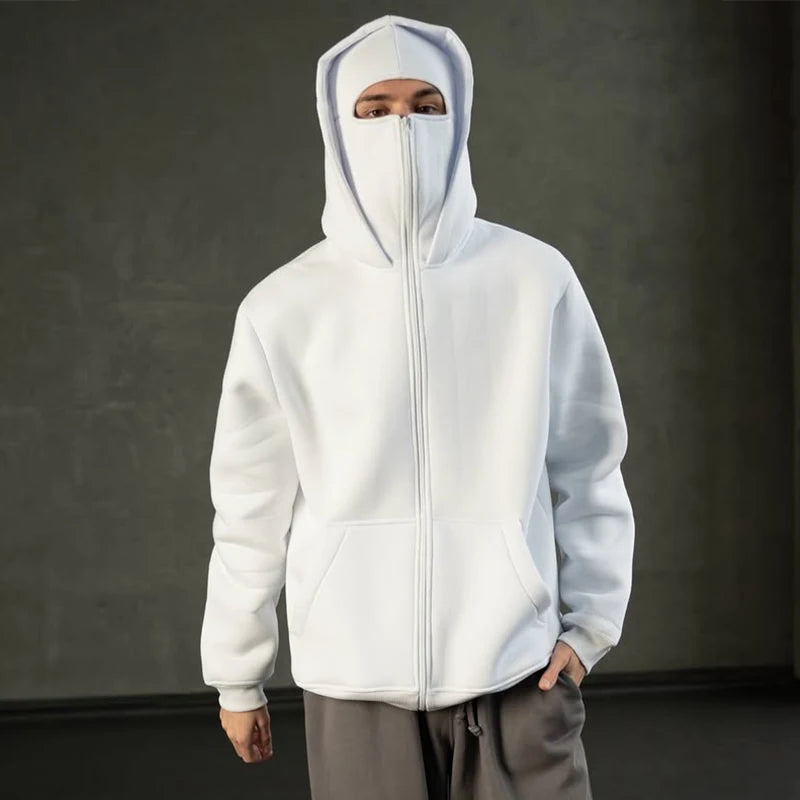 Men s Double Hat Mask Zipper Design Winter Windproof Hoodie Sports Jacket