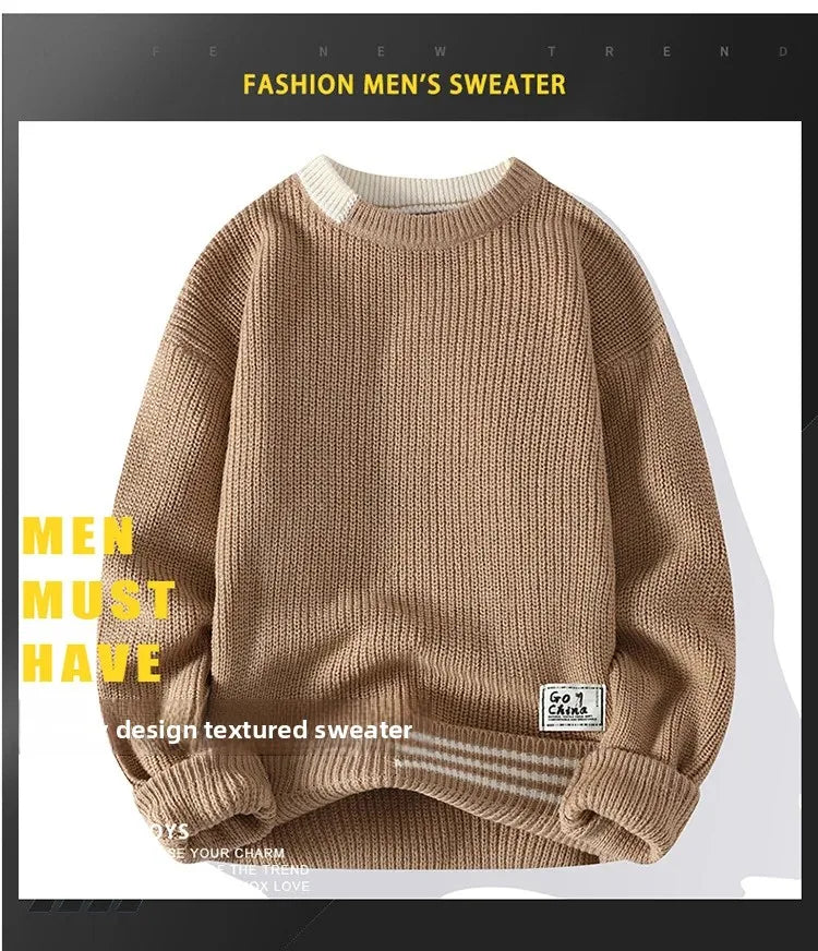 Casual round Neck Knitted Sweater Men s Base Layer Trendy Autumn Winter Style