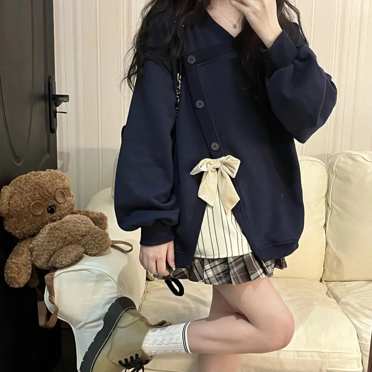 Irregular Patchwork Design Loose Plush Thickened Sweatshirt