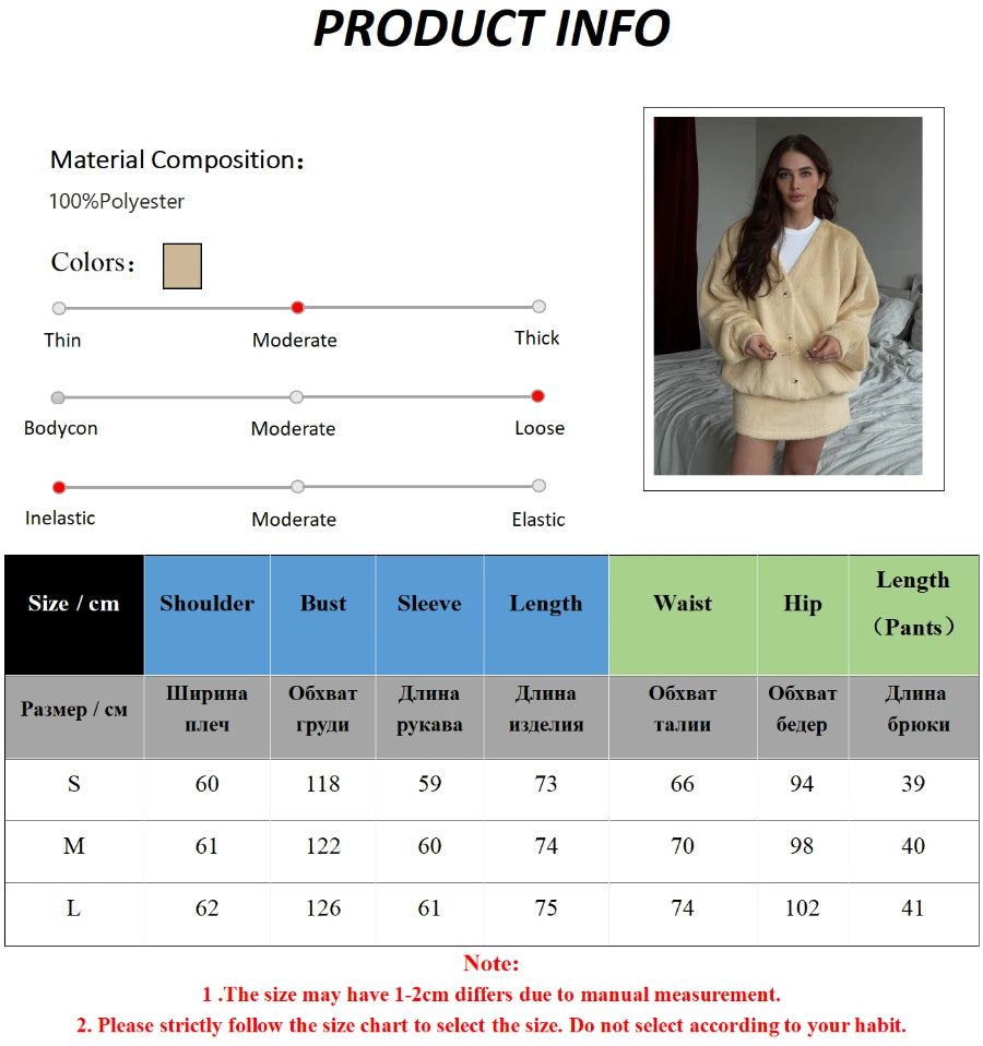 Bornladies Women s Plush V neck Knit Cardigan Short Skirt Set Autumn Winter