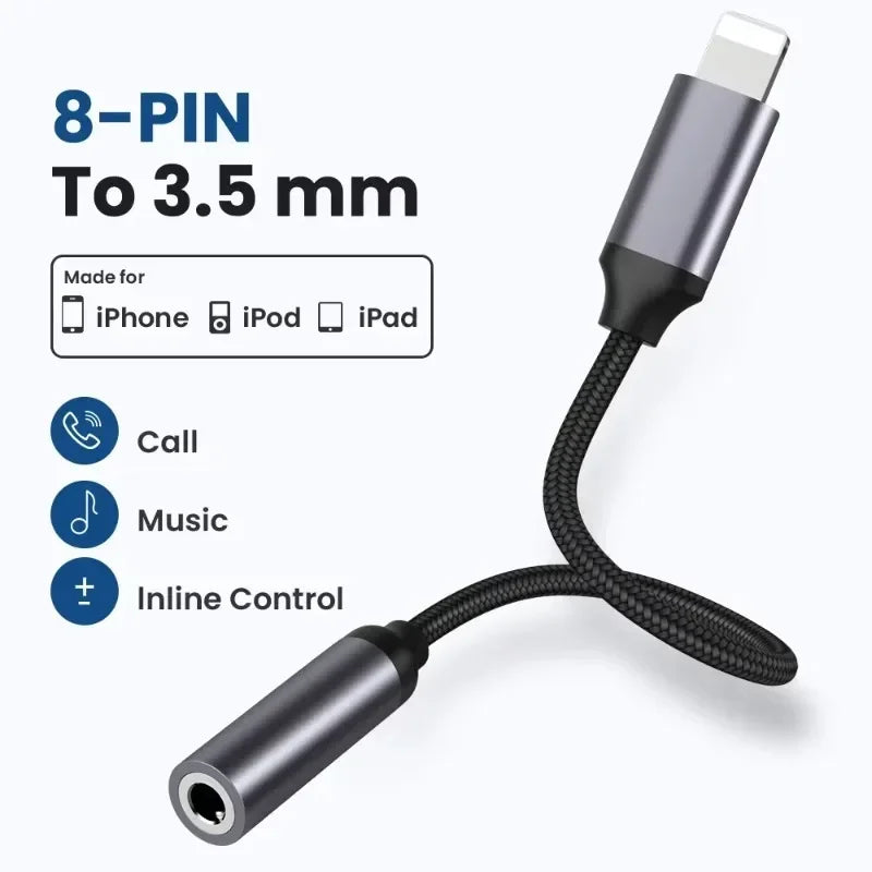 8-pins naar 3,5 mm transferconnector 3,5 mm hoofdtelefoonaansluiting conversiekabel hoofdtelefoon