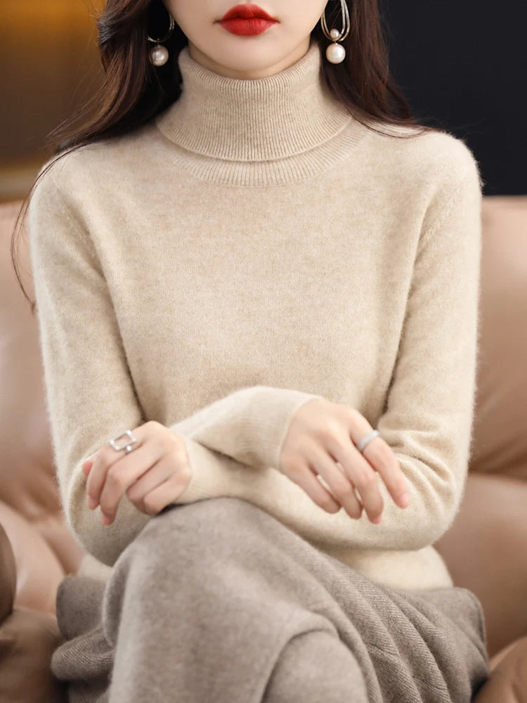Женские кашемировые свитера с длинными рукавами, свободные женские водолазки, модные пуловеры