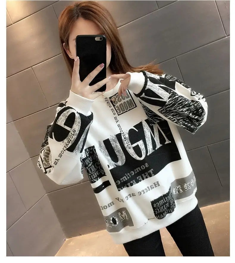 Long Sleeved Loose Plus Size Fashionable Age Reducing Hoodie Style for Chubby Girls Retro Western