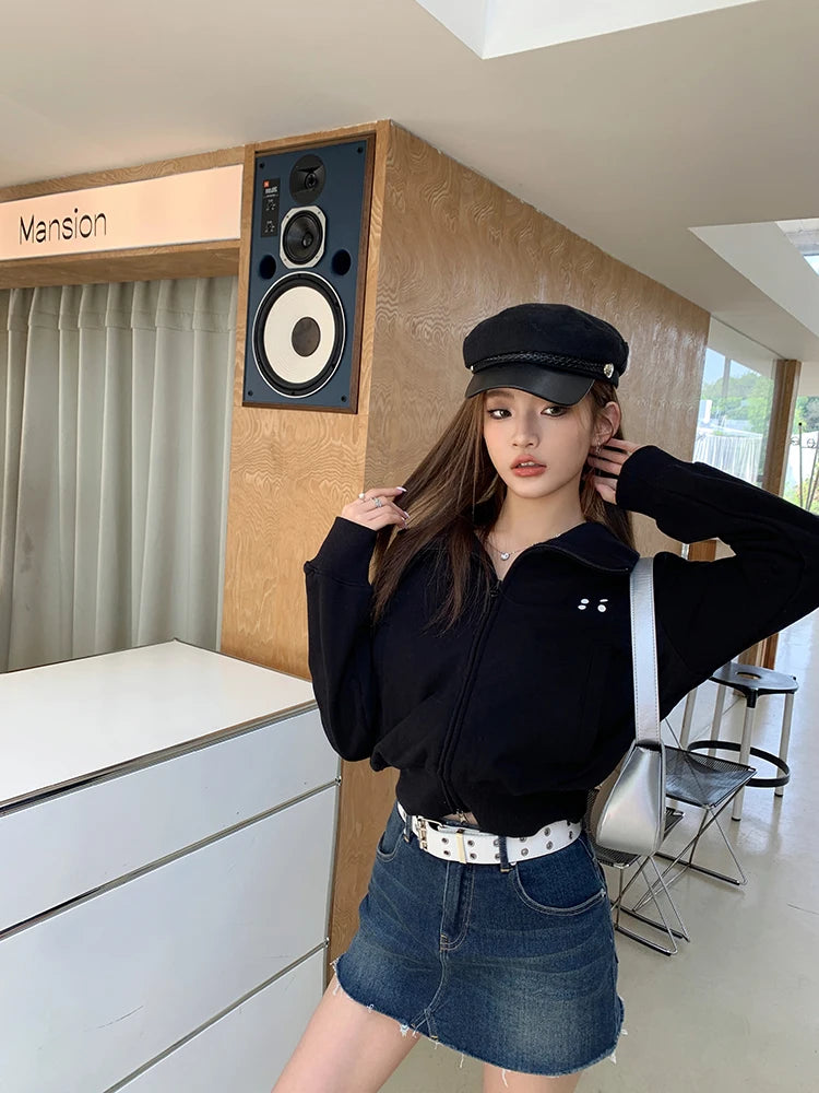 Coltruien voor dames, effen ritsontwerp, chique Koreaanse stijl, eenvoudig