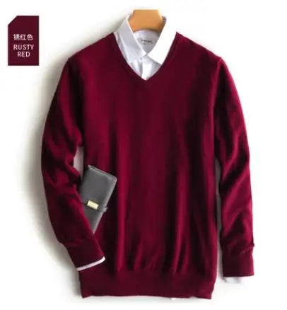 Classic Pullover V Neck Sweater Men Autumn Winter Cashmere Cotton Blend Warm Jumper Clothes Pull