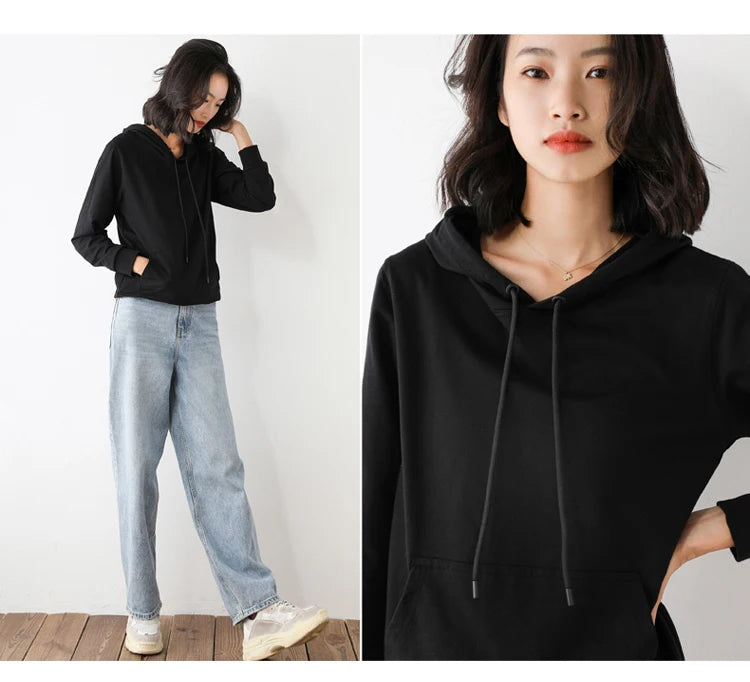 Dames Hoodies 100% Katoen Lente Herfst Losse Lange Mouwen Truien Effen