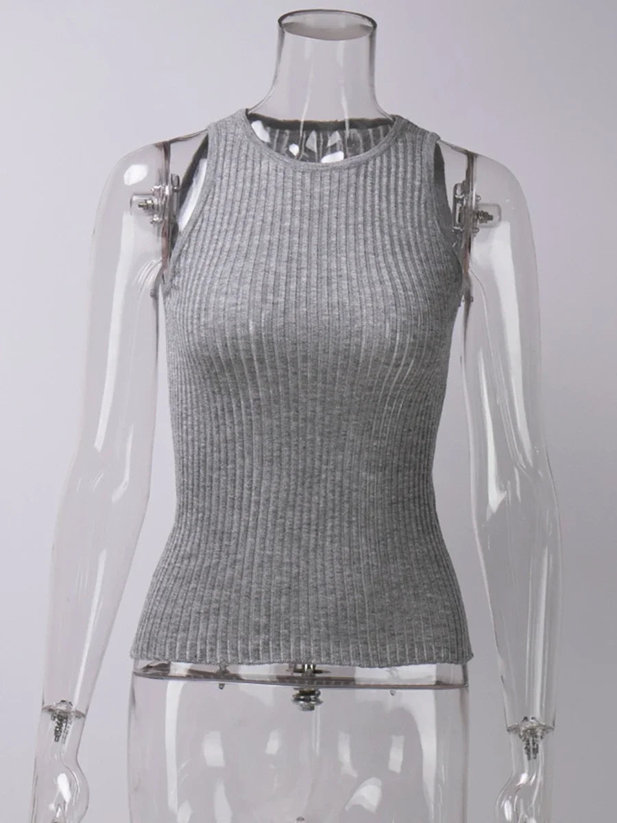 Bornladies Fashion Witte Wol Doorschijnende Dames Tanks Tops Outfit Mouwloos