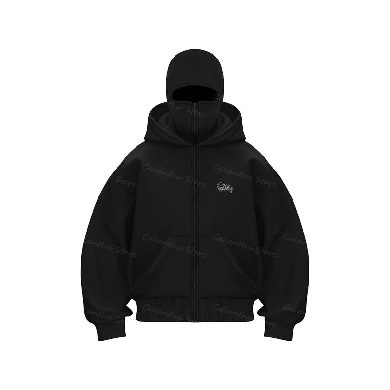 Men s Balaclava Zip Hoodie Winter Warm Casual Sweatshirt with Hooded Face Mask