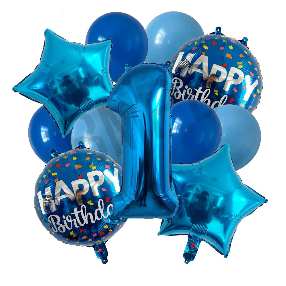 13pcs bag Blue Balloons Mixed Number Balloons Birthday Party Decorations Boys