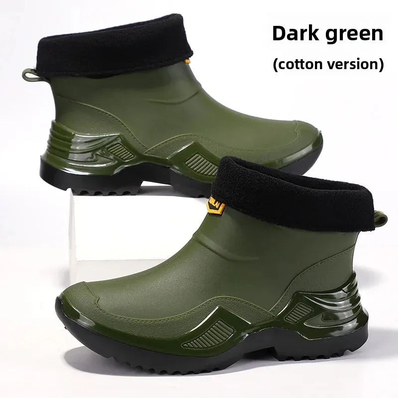 Korean Style Short Sporty Rain Boots Thickened Wide Comfortable Men s Slip On Water Shoes Anti