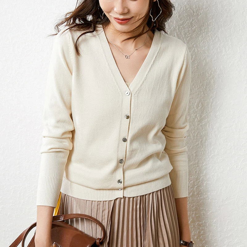 Enkelrijs V-hals Trui Cardigans Dames Basic Effen Kleur Lange Mouw