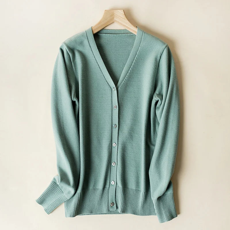 Enkelrijs V-hals Trui Cardigans Dames Basic Effen Kleur Lange Mouw