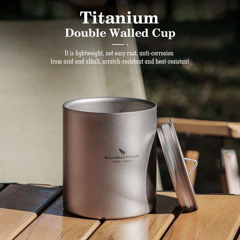 Boundless Voyage 350ml Titanium Cup with Lid Double Walled Mug Tea Coffee