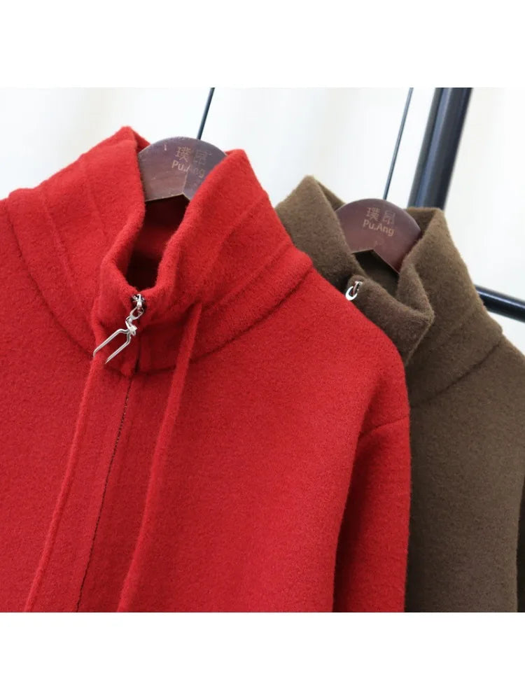 Herfst Winter Casual Losse Alle Maten Rits Gebreide Cardigan Rias Party Rood