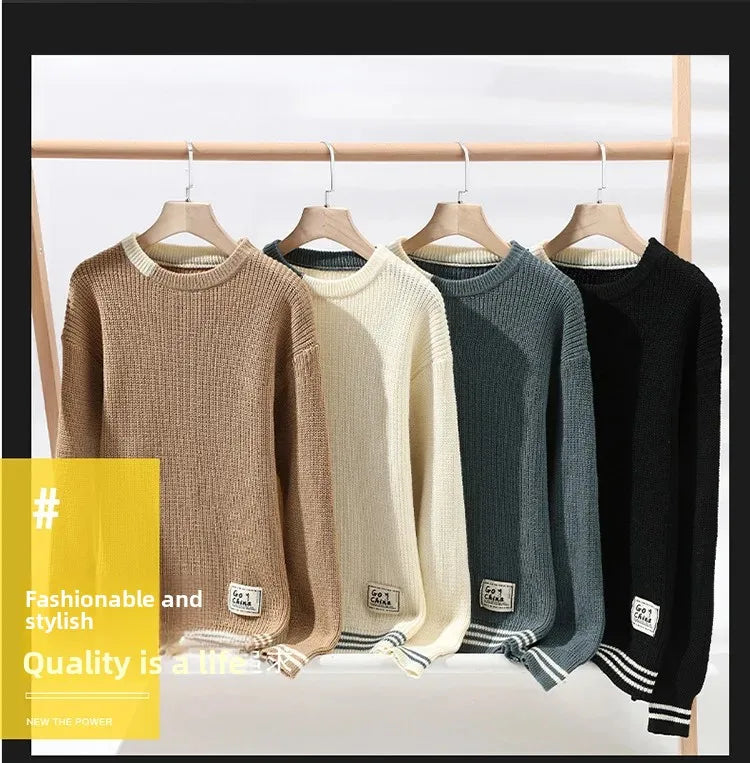 Casual round Neck Knitted Sweater Men s Base Layer Trendy Autumn Winter Style