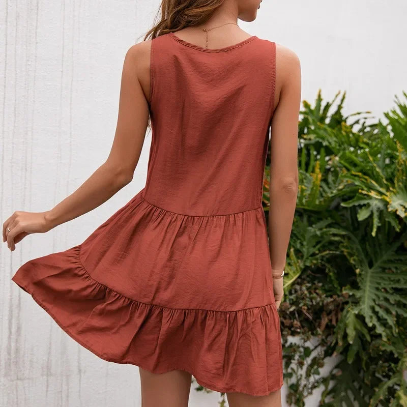 Casual dames zomer kwastjes kant hoge taille mouwloze korte mini-jurk vestido