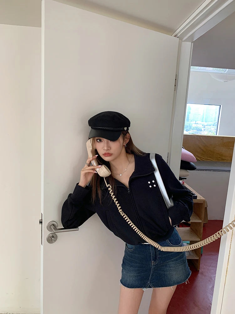 Coltruien voor dames, effen ritsontwerp, chique Koreaanse stijl, eenvoudig