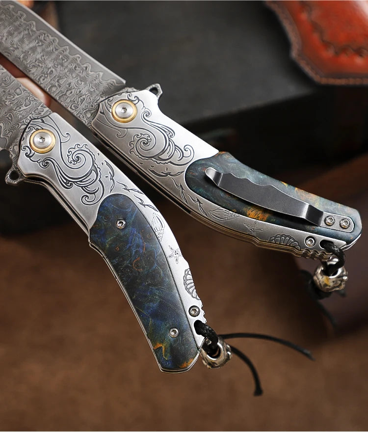 Handmade Damascus Steel Pocket Knife, Men s and Women s Folding Knife, Outdoor