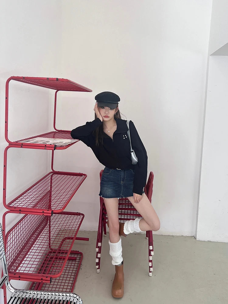 Coltruien voor dames, effen ritsontwerp, chique Koreaanse stijl, eenvoudig