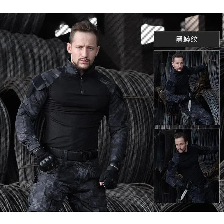 Woodland Camouflage Uniform Tactical Combat Suit Airsoft War Game Clothing Shirt + Pants Elbow