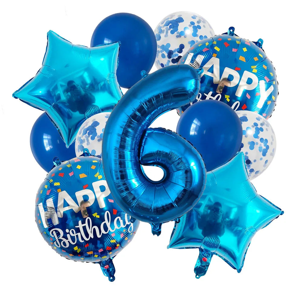 13pcs bag Blue Balloons Mixed Number Balloons Birthday Party Decorations Boys