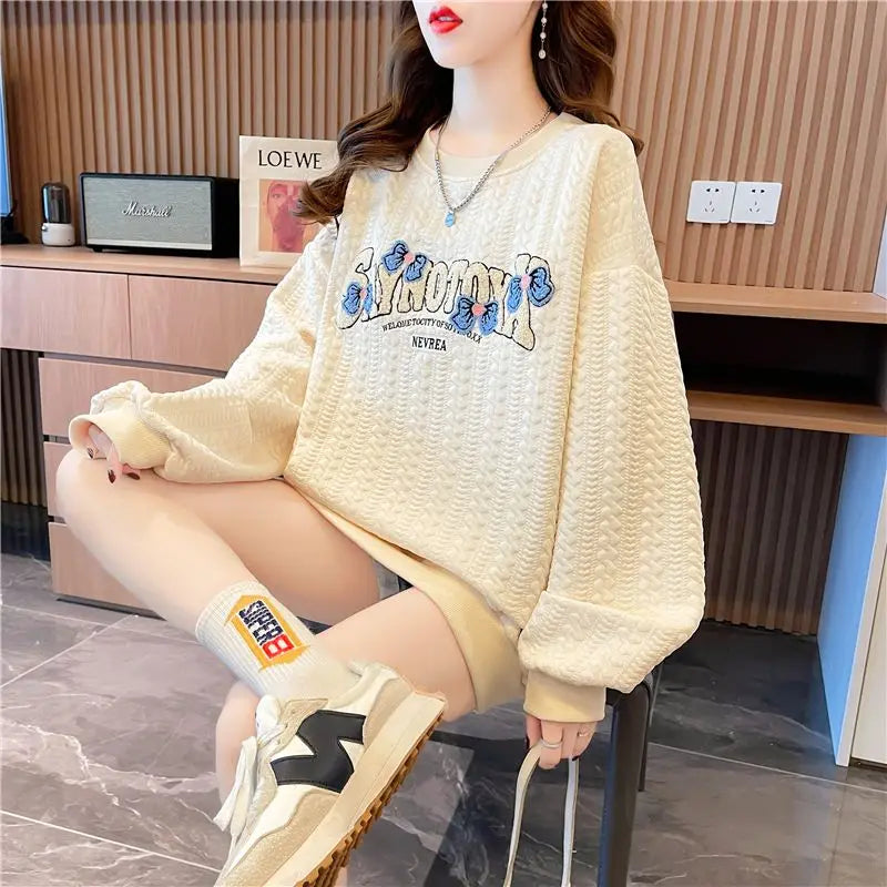 Hoodie Women s Korean Version Loose and Versatile Jacquard Design Lazy Style Thin Jacket