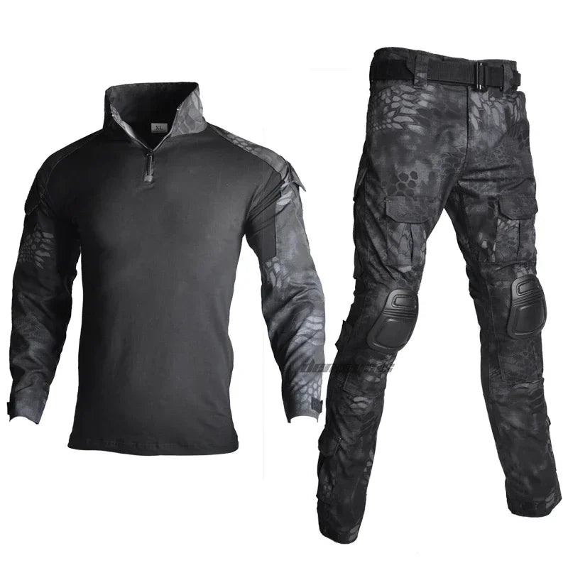 Tactical Camouflage Uniform Clothes Mens Outdoor Paintball Hunting Combat Shirt + Pants with Knee