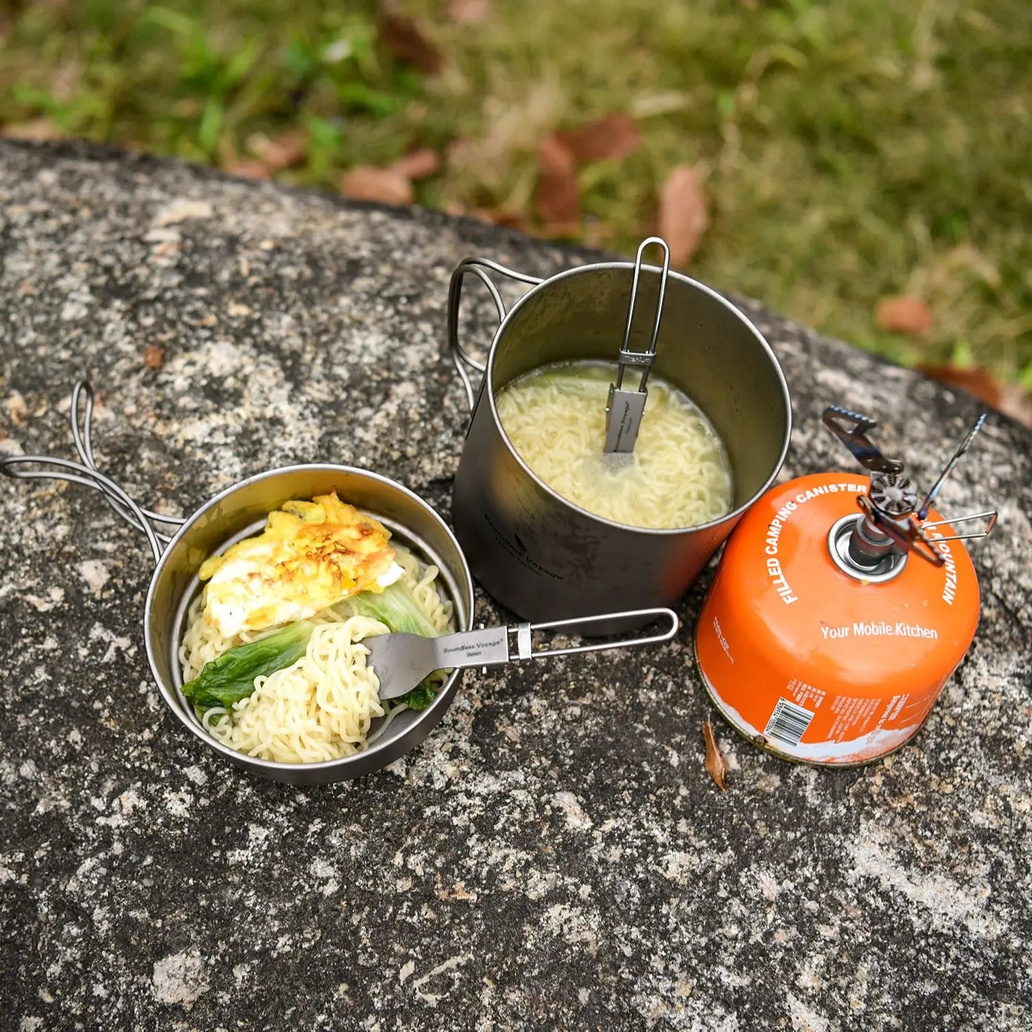 Boundless Voyage Camping Titanium Cup Pan Set Outdoor Cooking Pot Plate Mess Kit