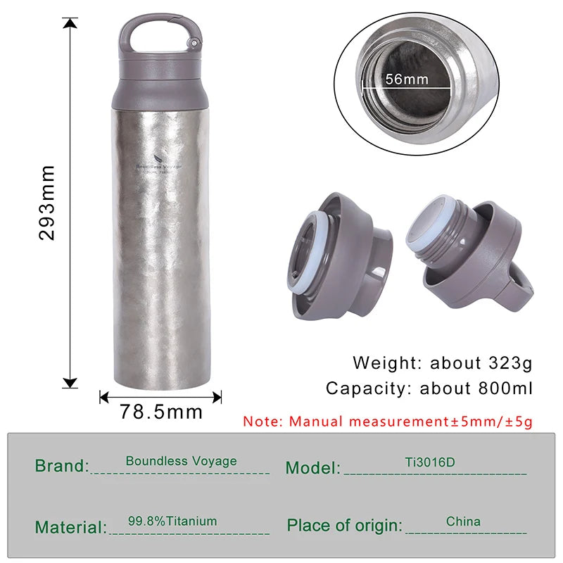 Boundless Voyage 800ml Titanium Vacuum Flask Insulated Thermos Water Bottle with