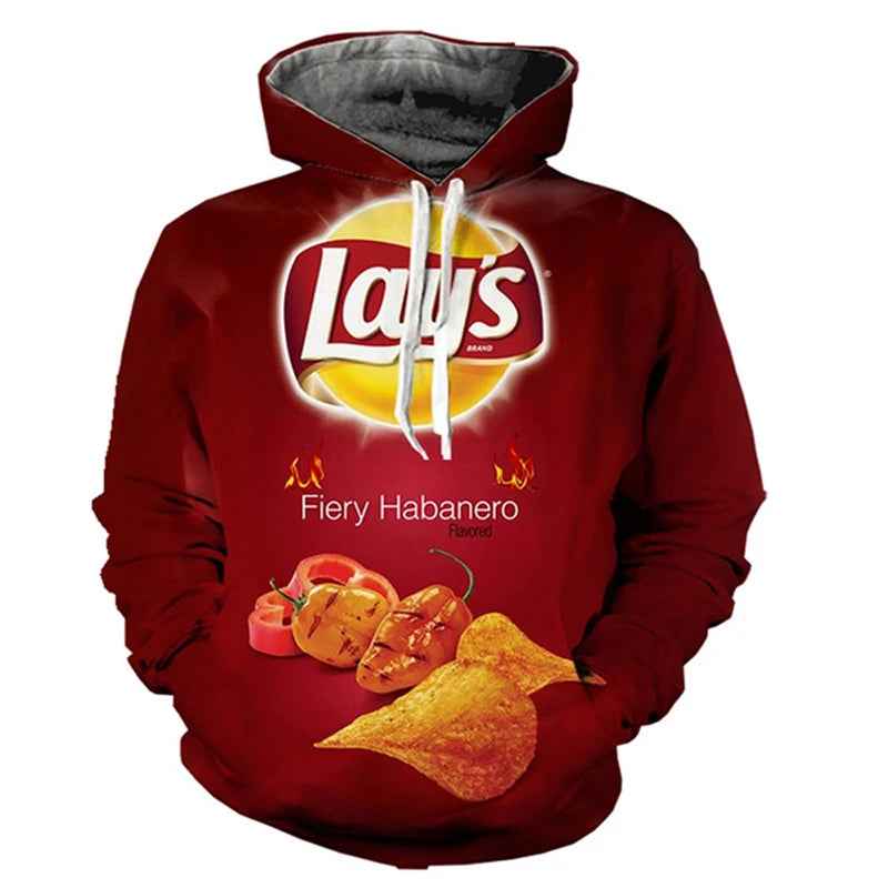 Snacks Funny Hoodies Men Fashion Potato Chips 3D Printed Long Sleeve Sweatshirts Women Casual