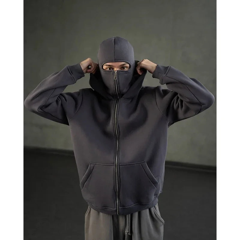 Double Hood Zip Up Sweatshirt Jacket Autumn Ins Style Unisex Couple Top for
