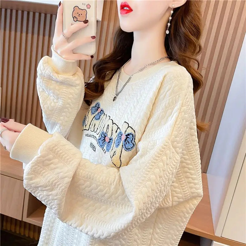 Hoodie Women s Korean Version Loose and Versatile Jacquard Design Lazy Style Thin Jacket