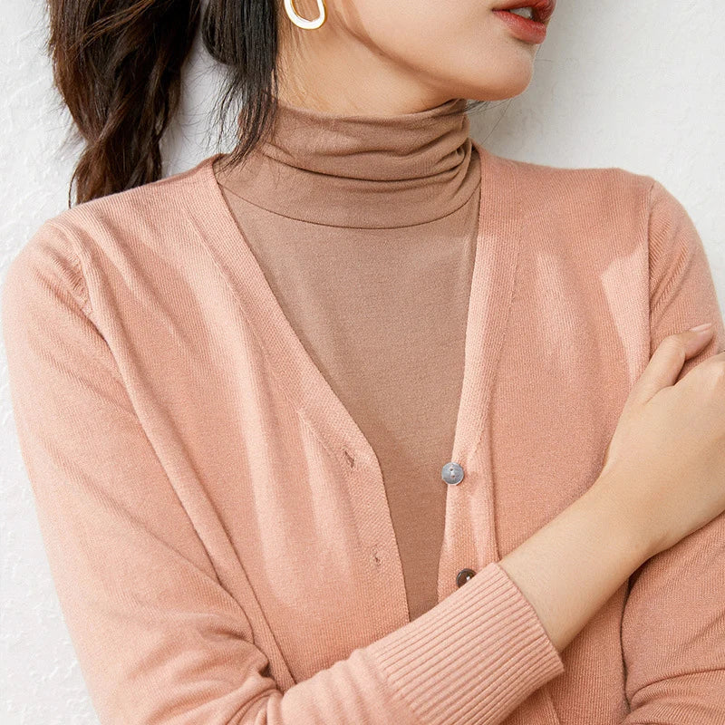 Enkelrijs V-hals Trui Cardigans Dames Basic Effen Kleur Lange Mouw