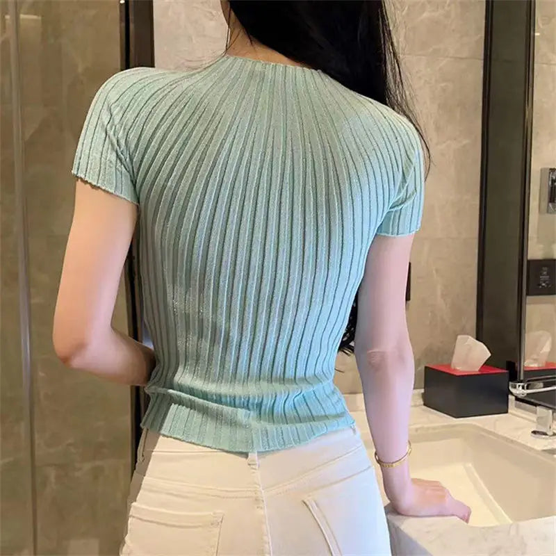 Slanke Diamond Ice Silk dunne trui top voor vrouwen Sweet Girl Slim en slank