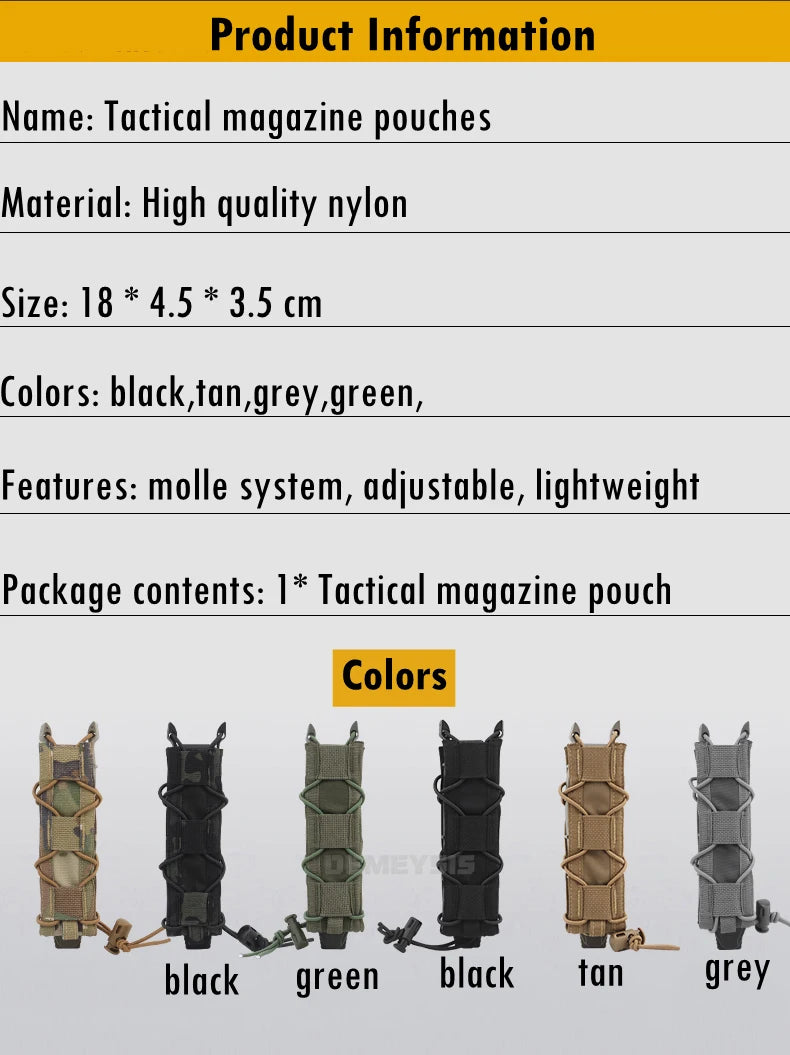 Tactical Pistol Magazine Pouch Fits MP5 MP7 .45 Single Open Top MOLLE 9mm Fast Mag Pouches