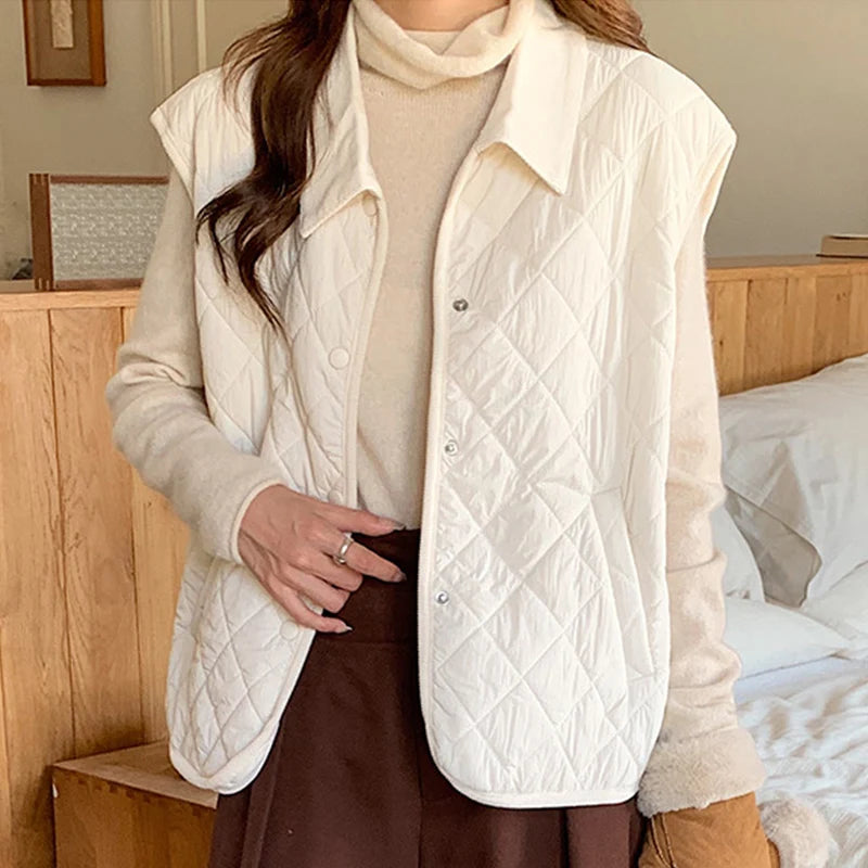 Koreaanse zakken mouwloos warm vest dames herfst winter omslagkraag