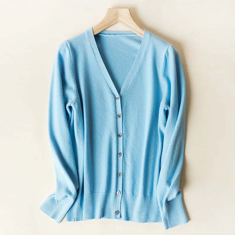 Enkelrijs V-hals Trui Cardigans Dames Basic Effen Kleur Lange Mouw