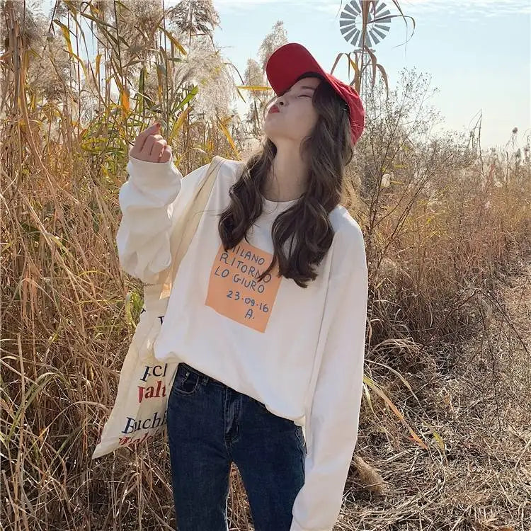 Cotton Loose Long Sleeved Top Women s Base T shirt