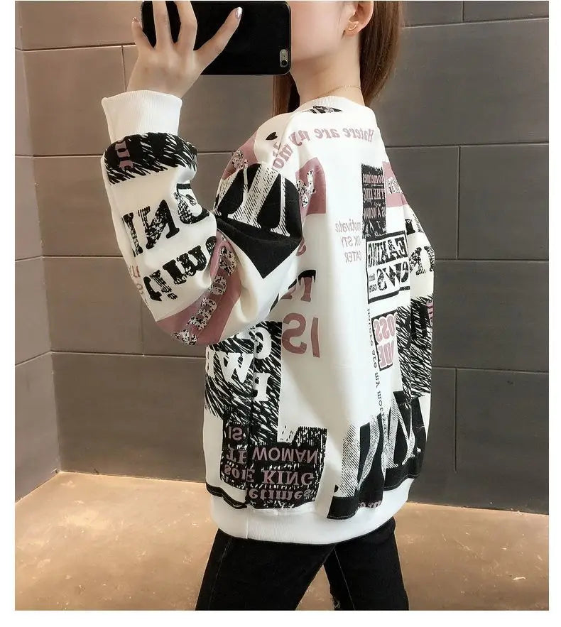 Long Sleeved Loose Plus Size Fashionable Age Reducing Hoodie Style for Chubby Girls Retro Western
