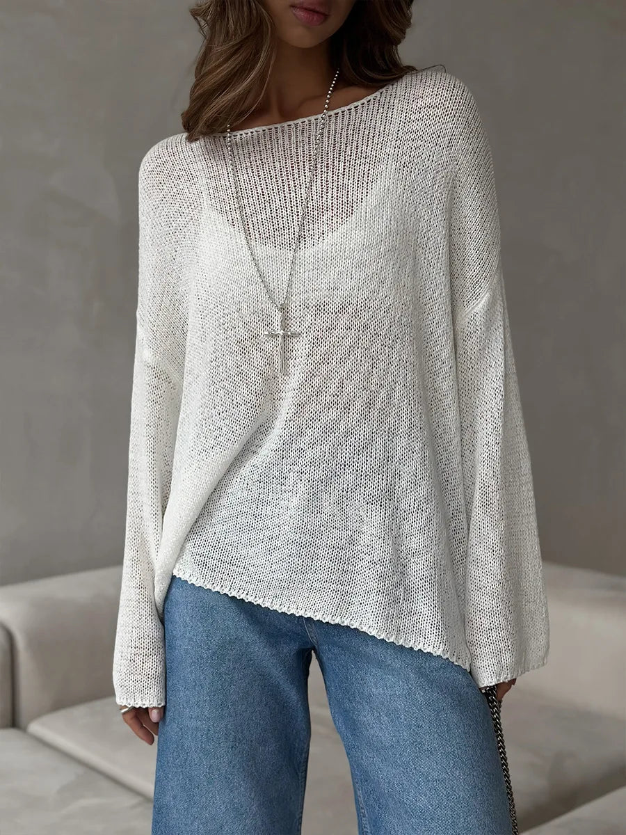 Bornladies Simple Solid Color Long Sleeved Sweater Women s Spring Knitted Hollow