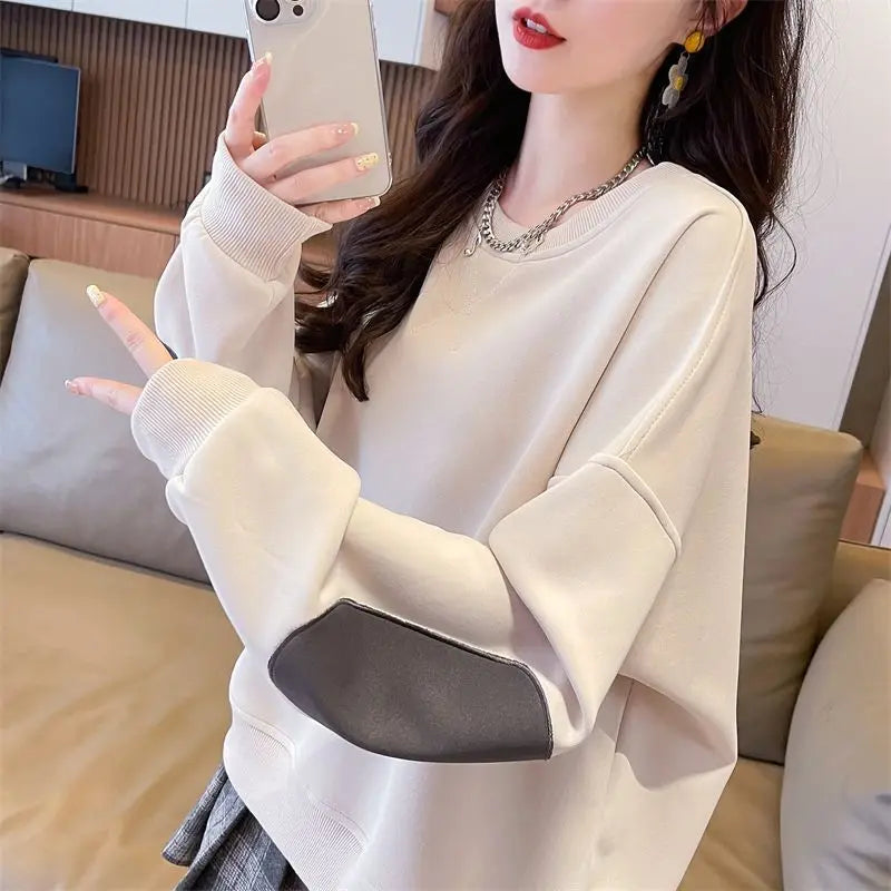 Western Design Round Neck Pullover Thin Sweatshirt for Women Korean Style Loose and Versatile