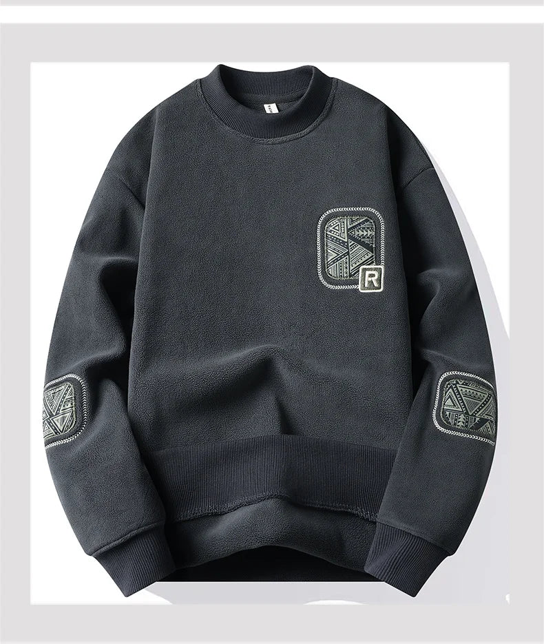 Men s Fashion Thick Hoodie Embroidery Pullover Fleece Lined Men s Winter Clothes