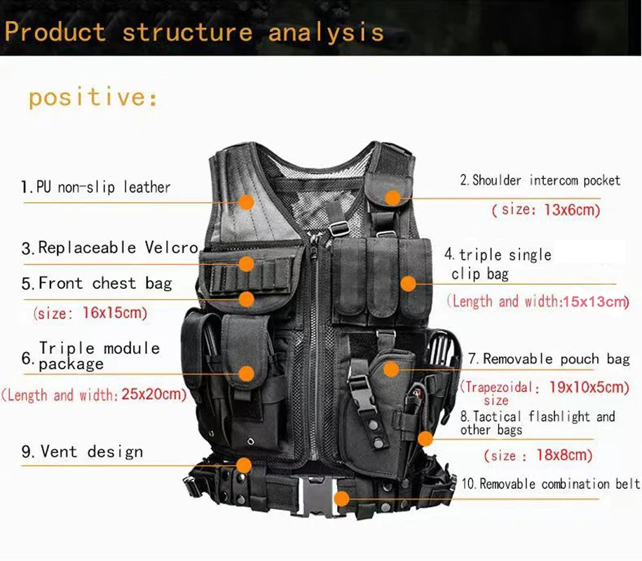 Adjustable Molle Tactical Vest Military Combat Body Armor Vests Security Hunting