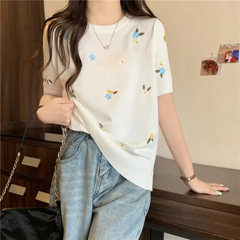 IJszijde Temperament Top voor Dames Trui Zomer Schouder Korte mouwen T-shirt
