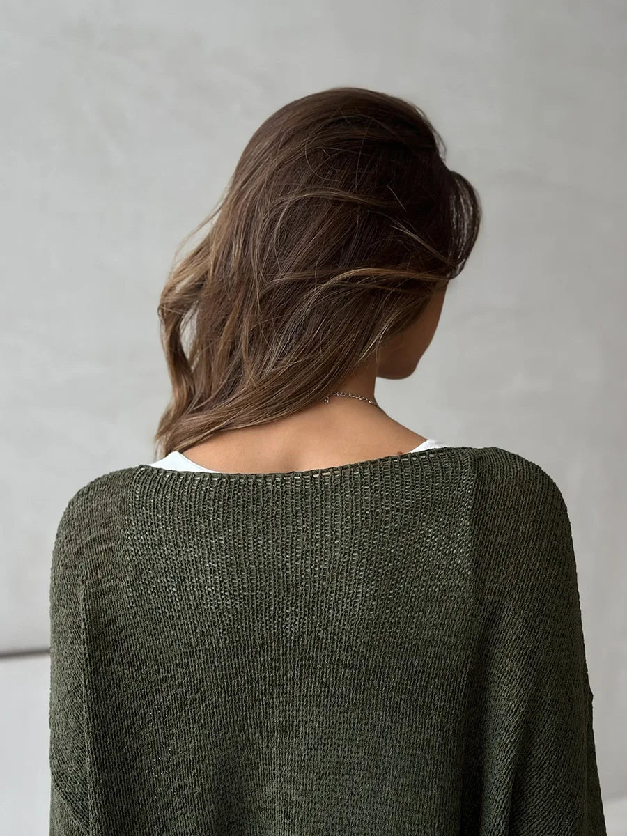 Bornladies Simple Solid Color Long Sleeved Sweater Women s Spring Knitted Hollow