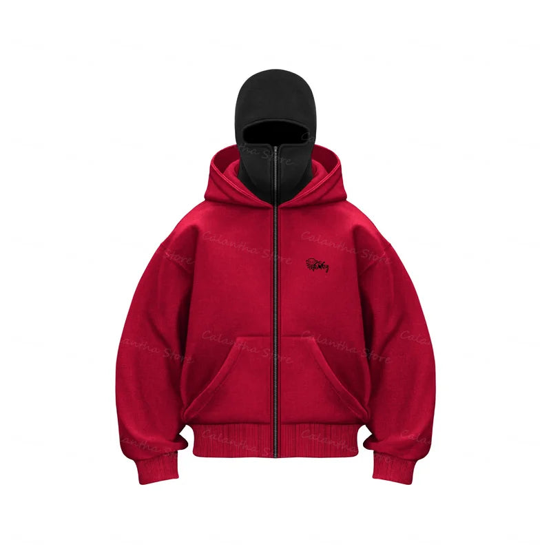 Men s Balaclava Zip Hoodie Winter Warm Casual Sweatshirt with Hooded Face Mask